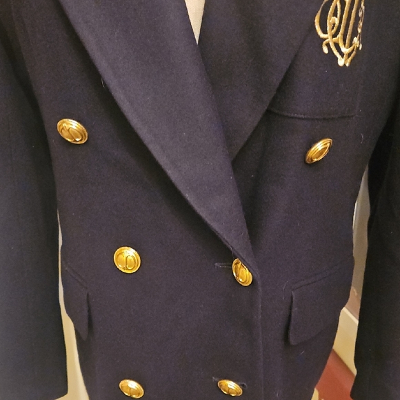 Dior Dark Navy Blue Golden Crested/Embroidered Wool Blazer for Women - Picture 3 of 11